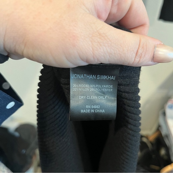 Jonathan Simkhai size small black ribbed Kenny midi dress slit pull on - Picture 7 of 10